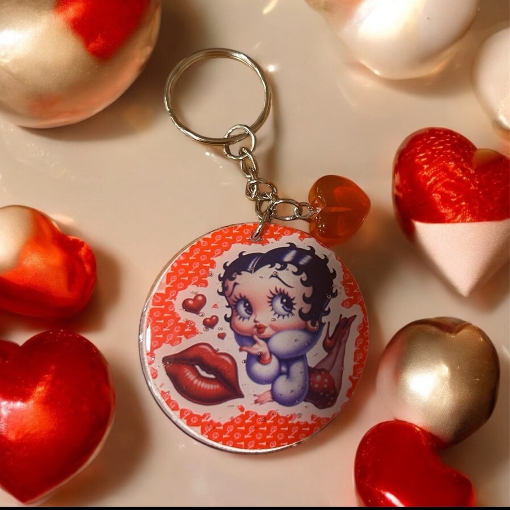 Cute Cartoon Keychain with Heart Charm